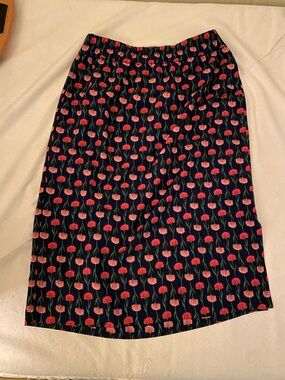 J Crew Factory floral Print Navy Midi Skirt - Pink Flower Pattern size S